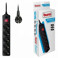 Сетевой фильтр 10м, 5 розеток, BURO <500SH-10-B>, черный 