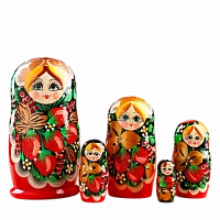 Матрёшка деревянная «Земляничка», чёрный платок, 5 кукольная, 18 см 